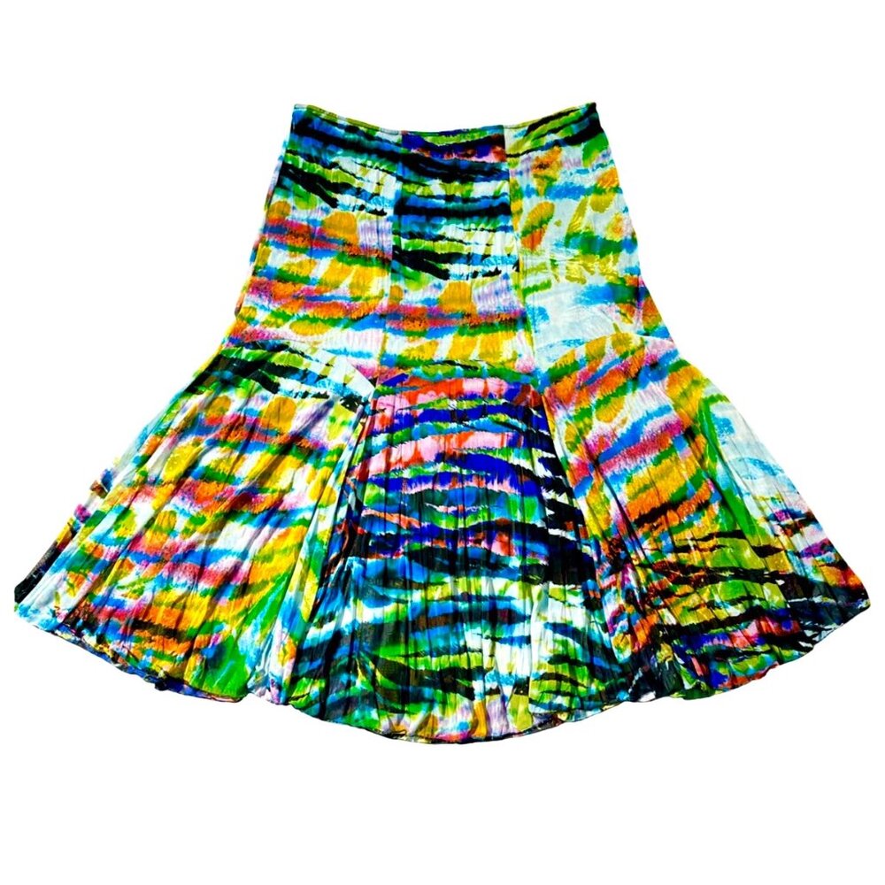 Alberto Makali VTG Colorful Wearable Art Flowy Midi Skirt With Side Zip Size 12